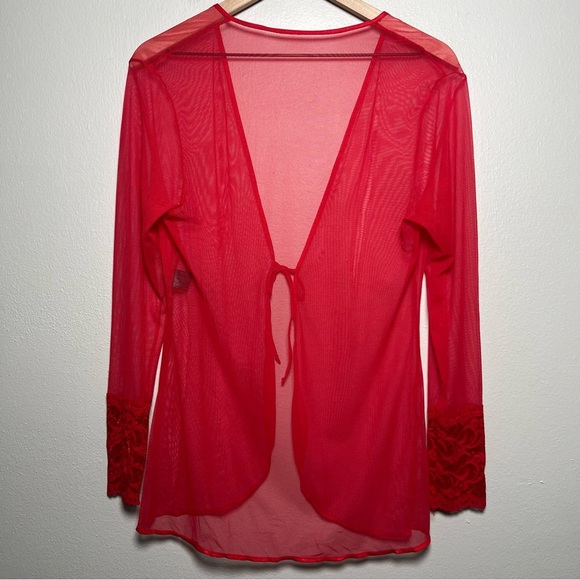 Fantasy Lingerie Women Top One Size Cheery Red Mesh Sheer Embroidered Valentine - Picture 8 of 9